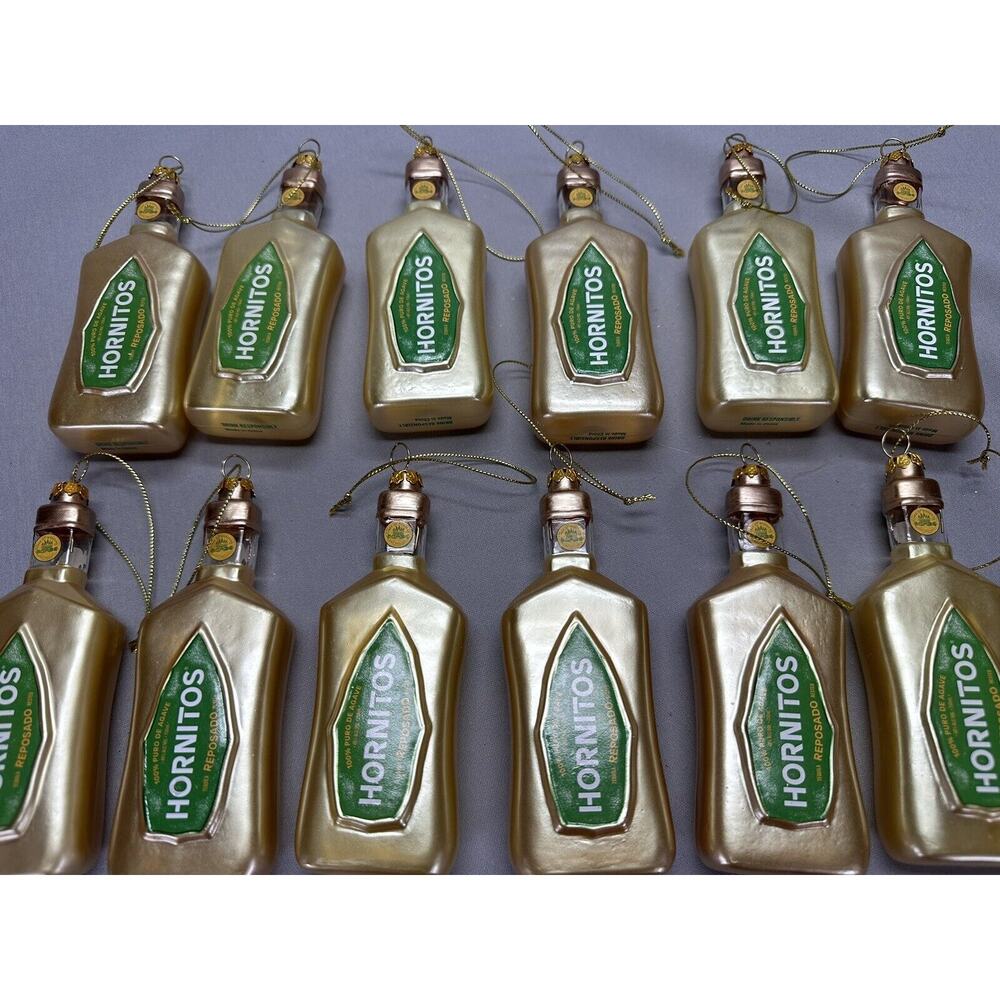 Set of Twelve Hornitos Tequila Glass Bottle Christmas Ornament